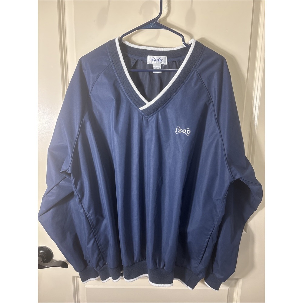 Vintage Izod Golf Pullover‎ Jacket Men's Medium V Neck Navy Packable 90s